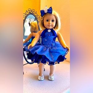 CUSTOM-MADE BEAUTIFUL BLUE DOLL OUTFIT (ONE OF A KIND) FITS ALL 18” & AG DOLLS.